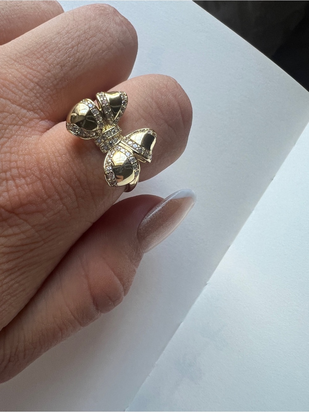 14 k gold plated Bow Crystal Accent Ring - Women Jewelry